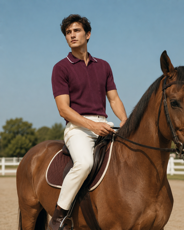 Premium Maroon Knit Polo T-Shirt for Men