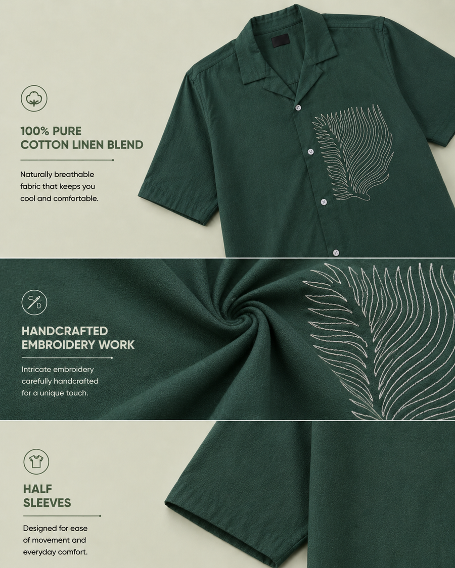 Bottle Green Cuban Collar Shirt for Men