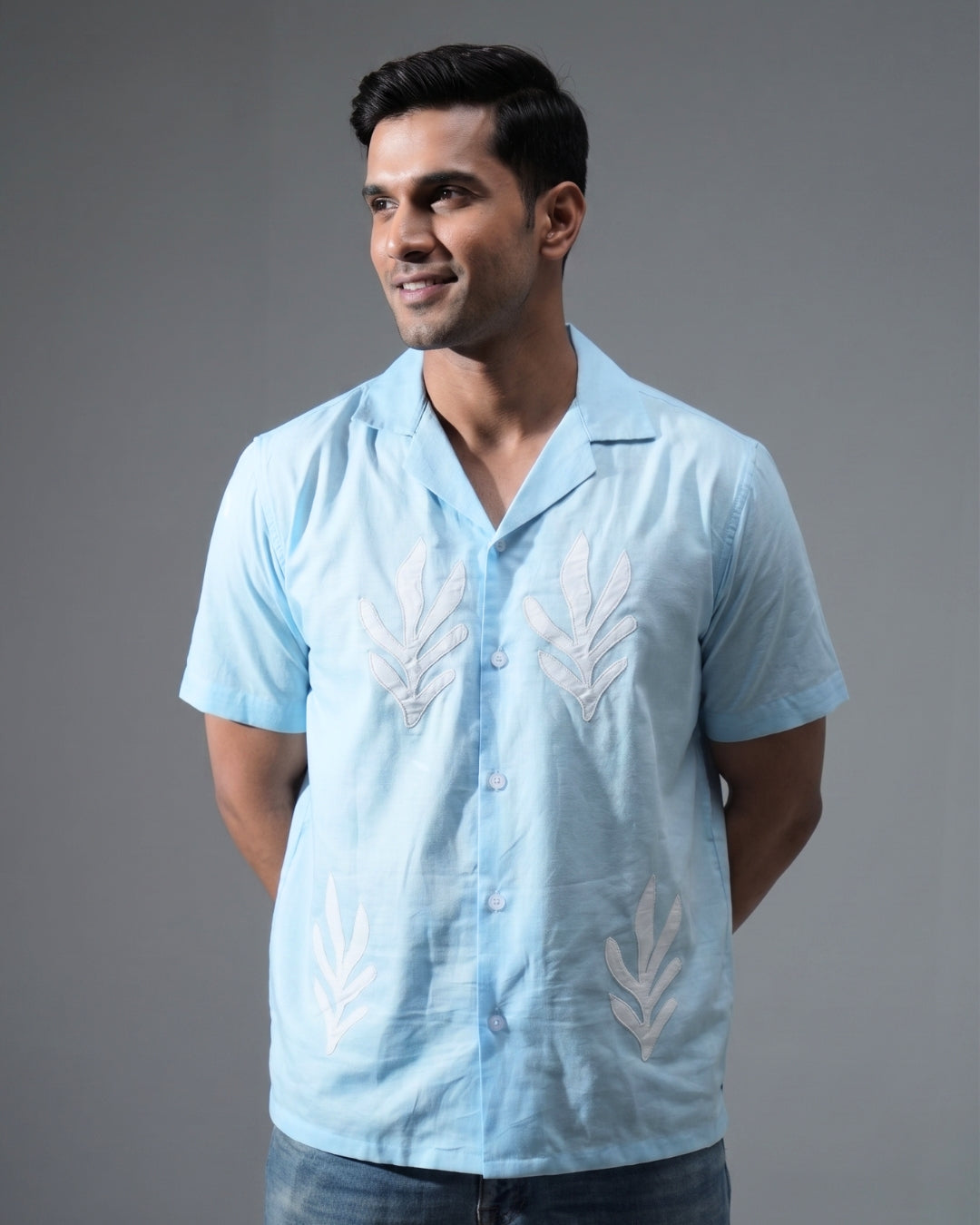 Premium Sky Blue Hand & embroidery work casual shirt