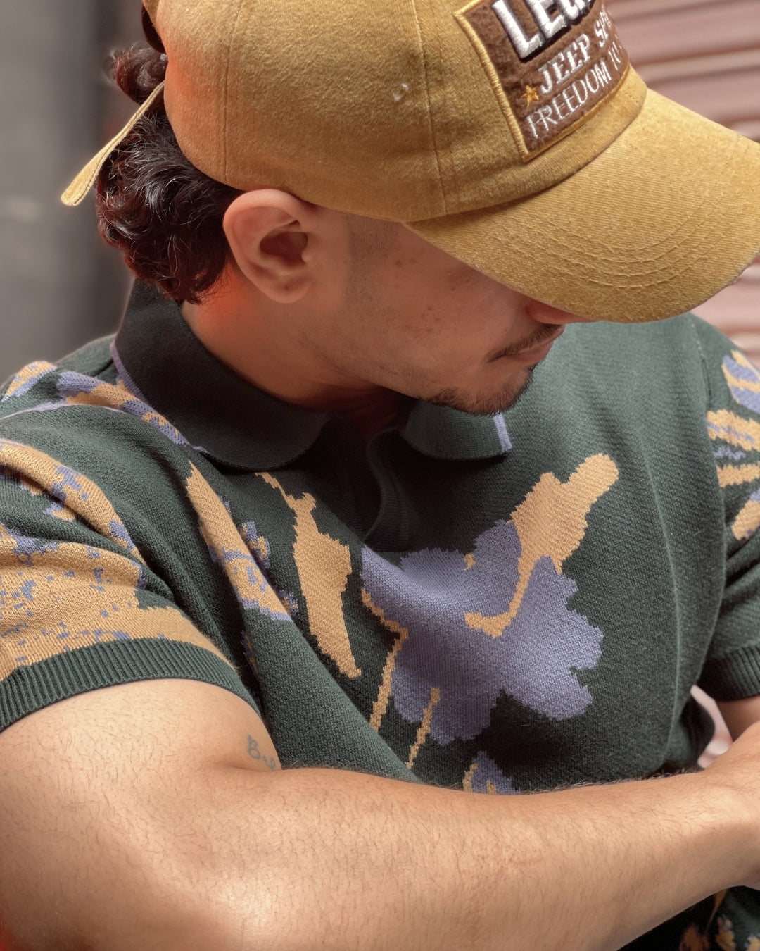 German Jacquard knitted premium heavy quality luxury wear contrast design Dark Green t-shirt