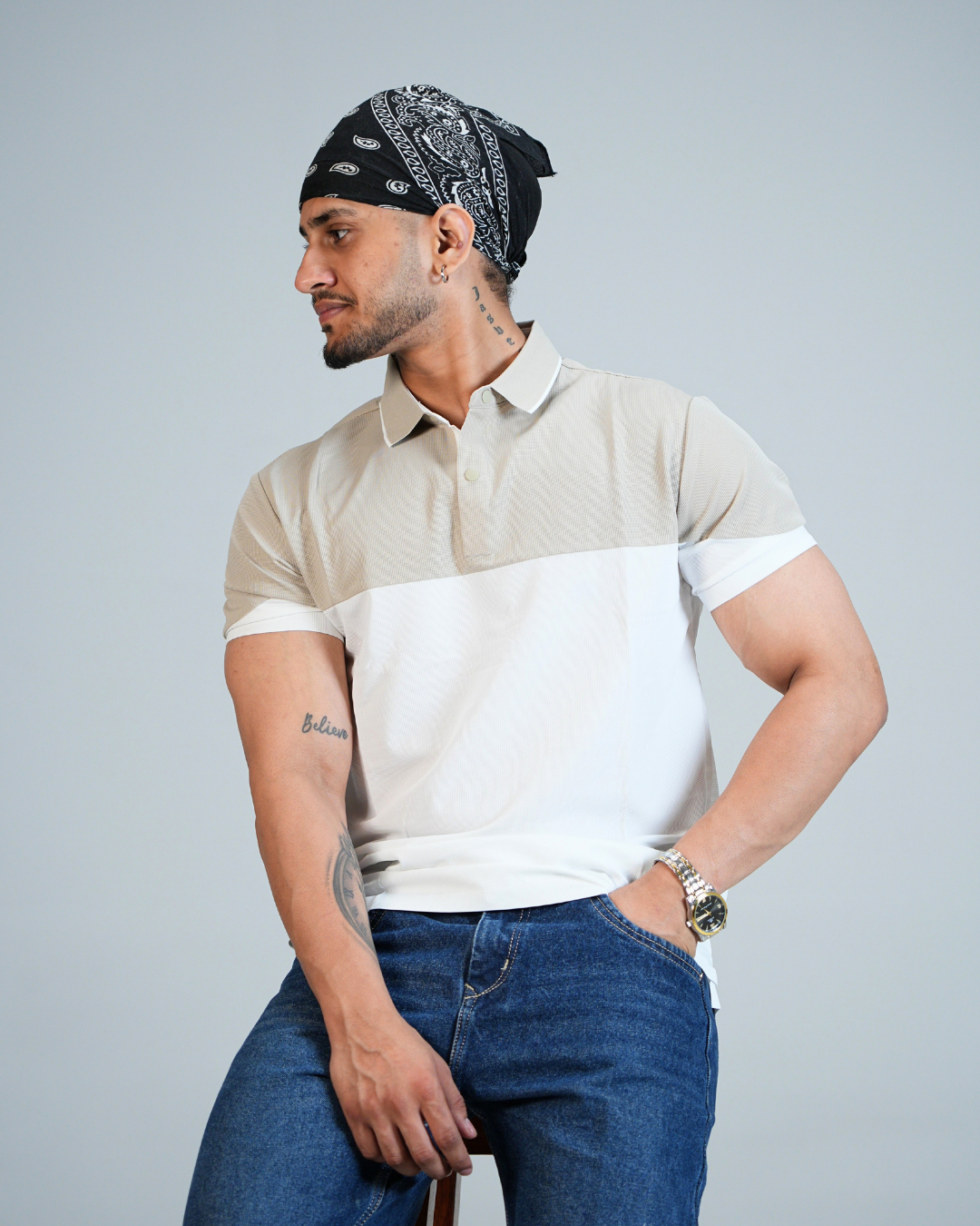 Premium White Wrinkle-Free contrast assemble Polo T-Shirt