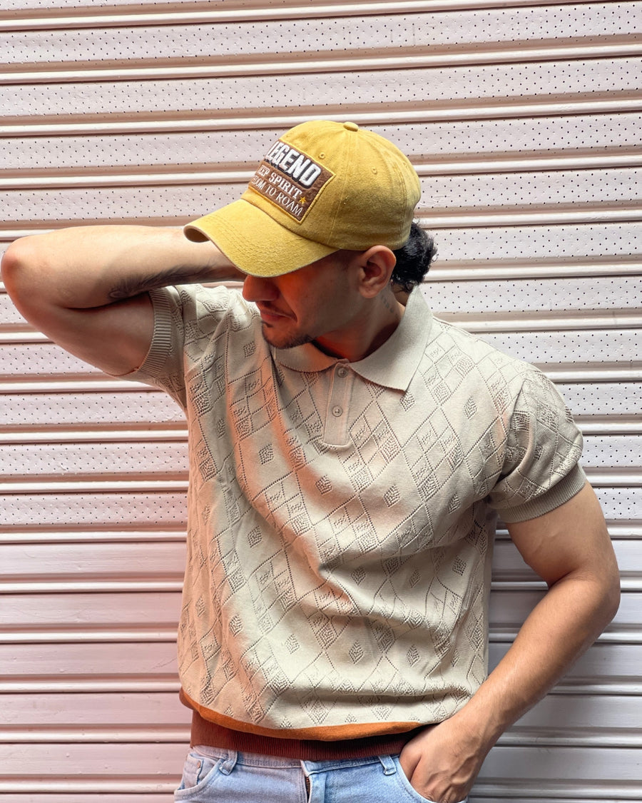 German Jacquard knitted premium heavy quality luxury wear self textured Muddy Beige t-shirt