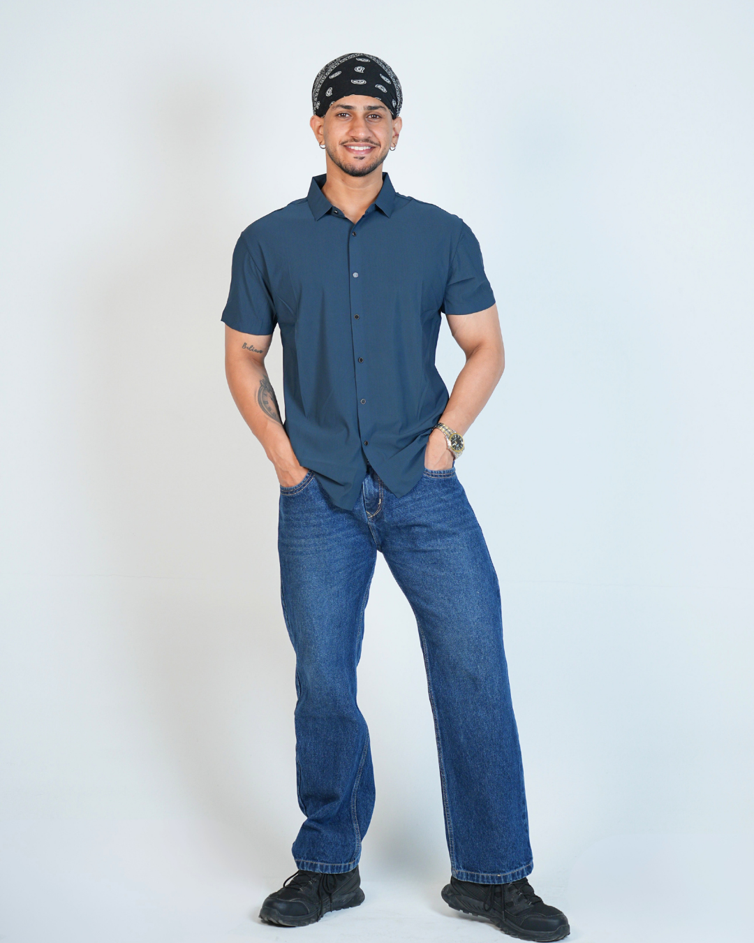 Premium Navy Blue Wrinkle-Free Solid Half Sleeves Shirt