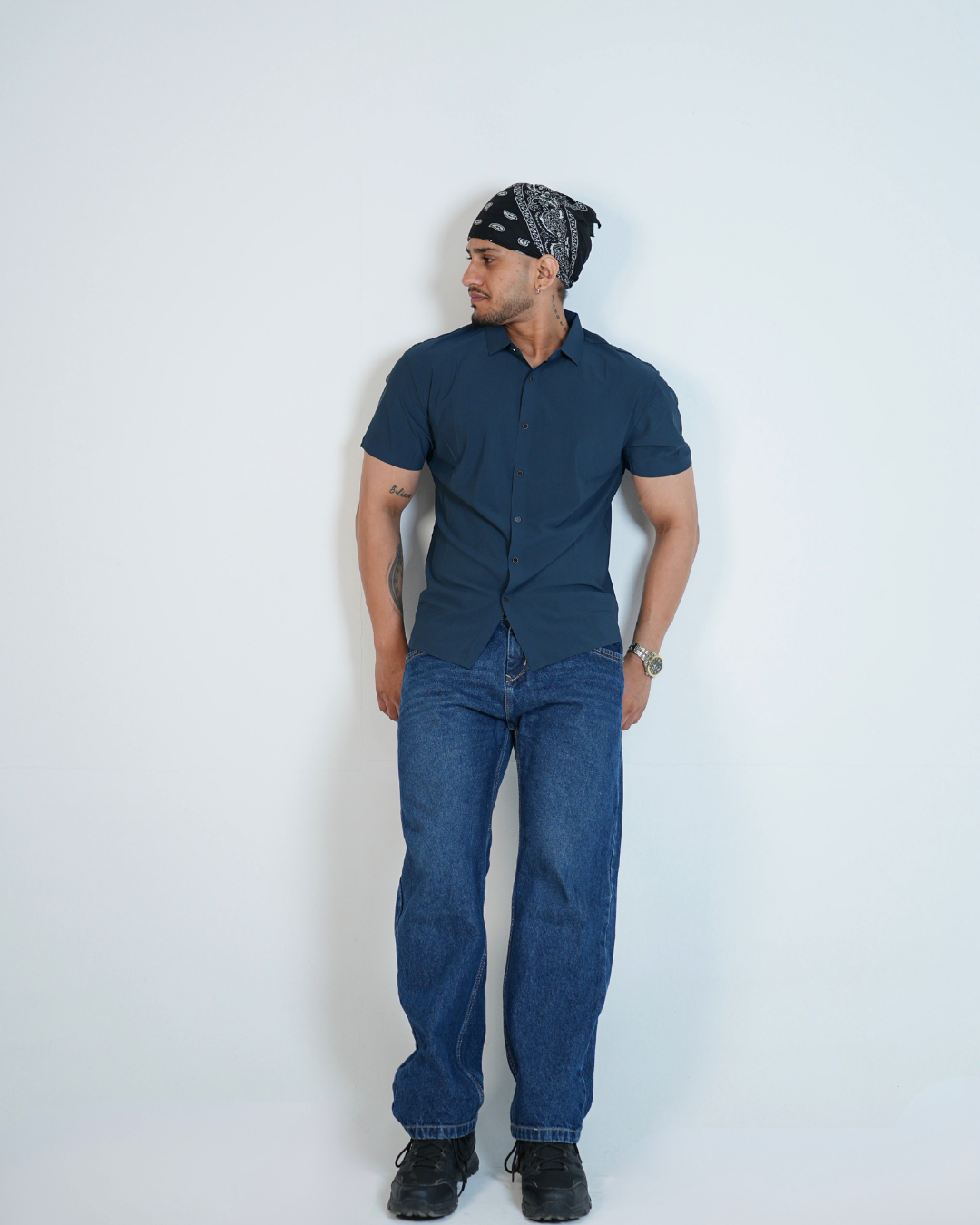 Premium Navy Blue Wrinkle-Free Solid Half Sleeves Shirt