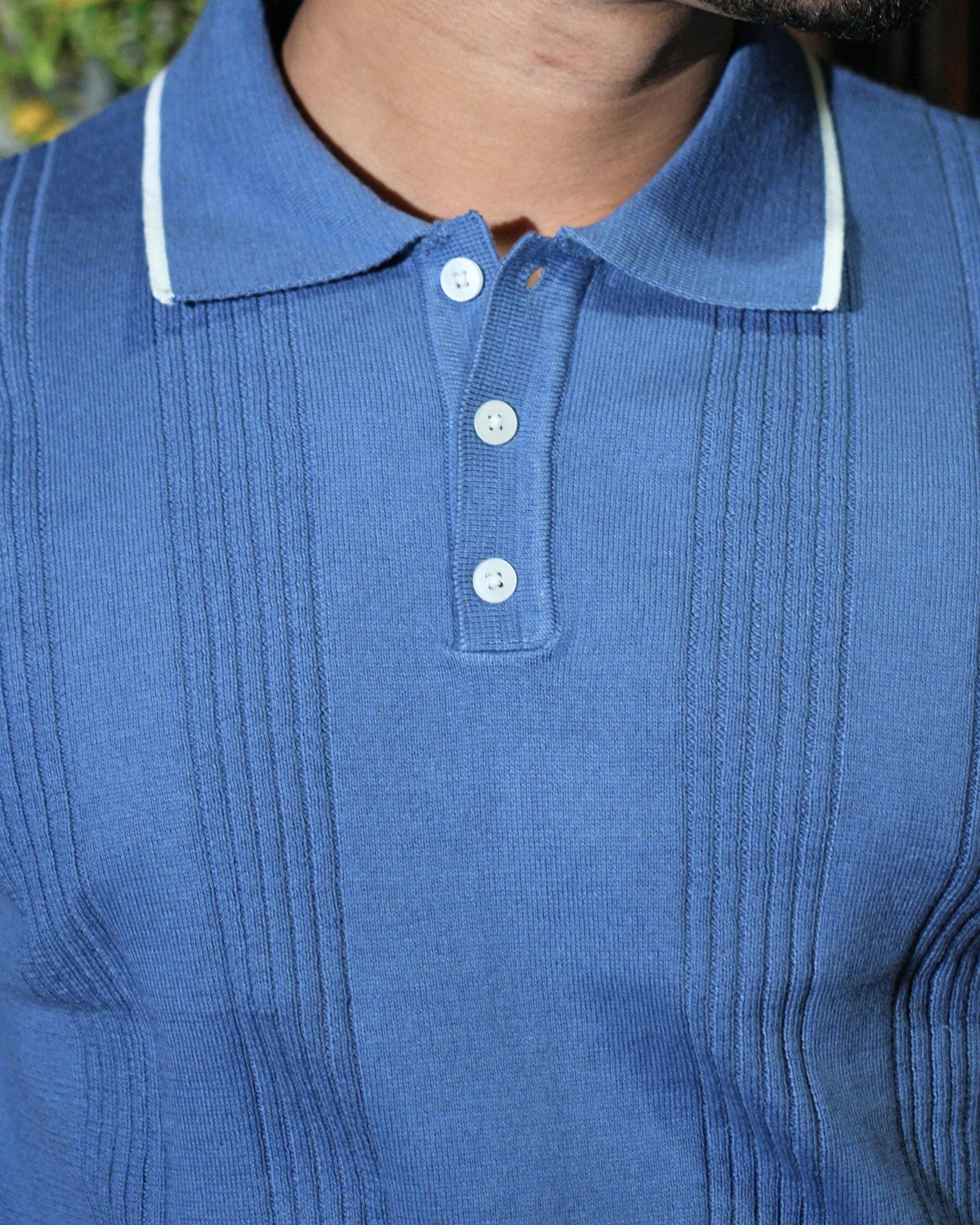 German Jacquard knitted premium heavy quality luxury wear self textured Blue t-shirt
