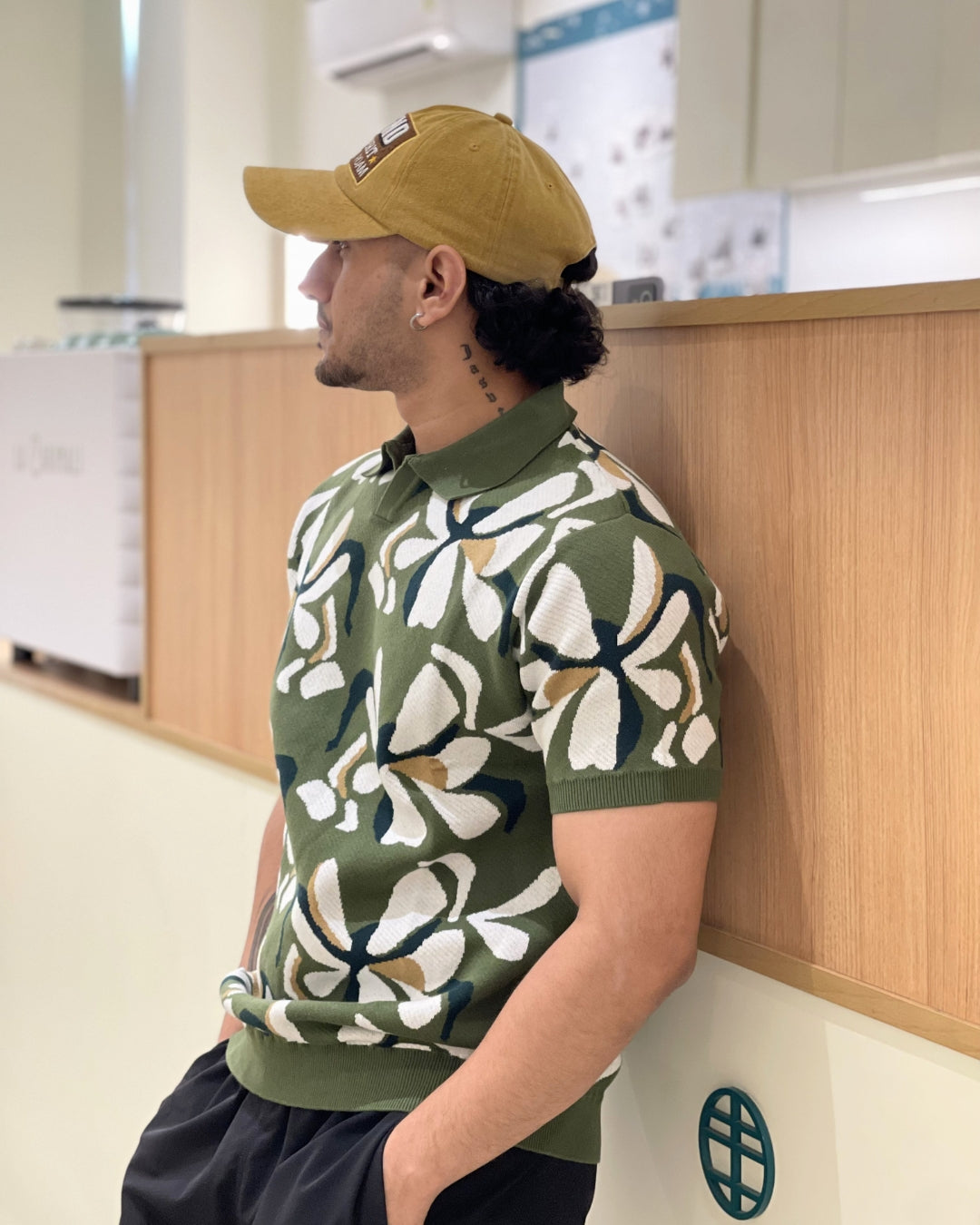 German Jacquard knitted premium heavy quality luxury wear contrast design Green t-shirt