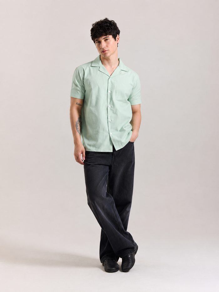 Mint Green Palm Print Shirt for Men