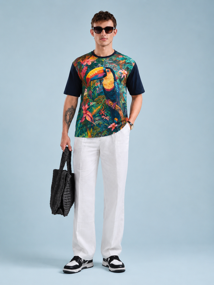 Navy Blue DTG Print Oversized T-Shirt for Men