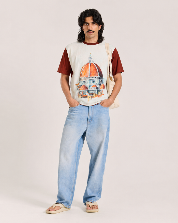 Cream Cathedral Graphic T-Shirt for Men