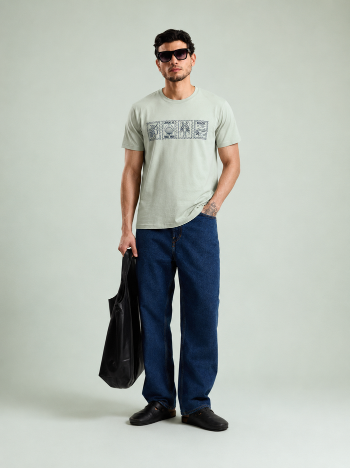 Slumber Beige Round Neck T-Shirt for Men