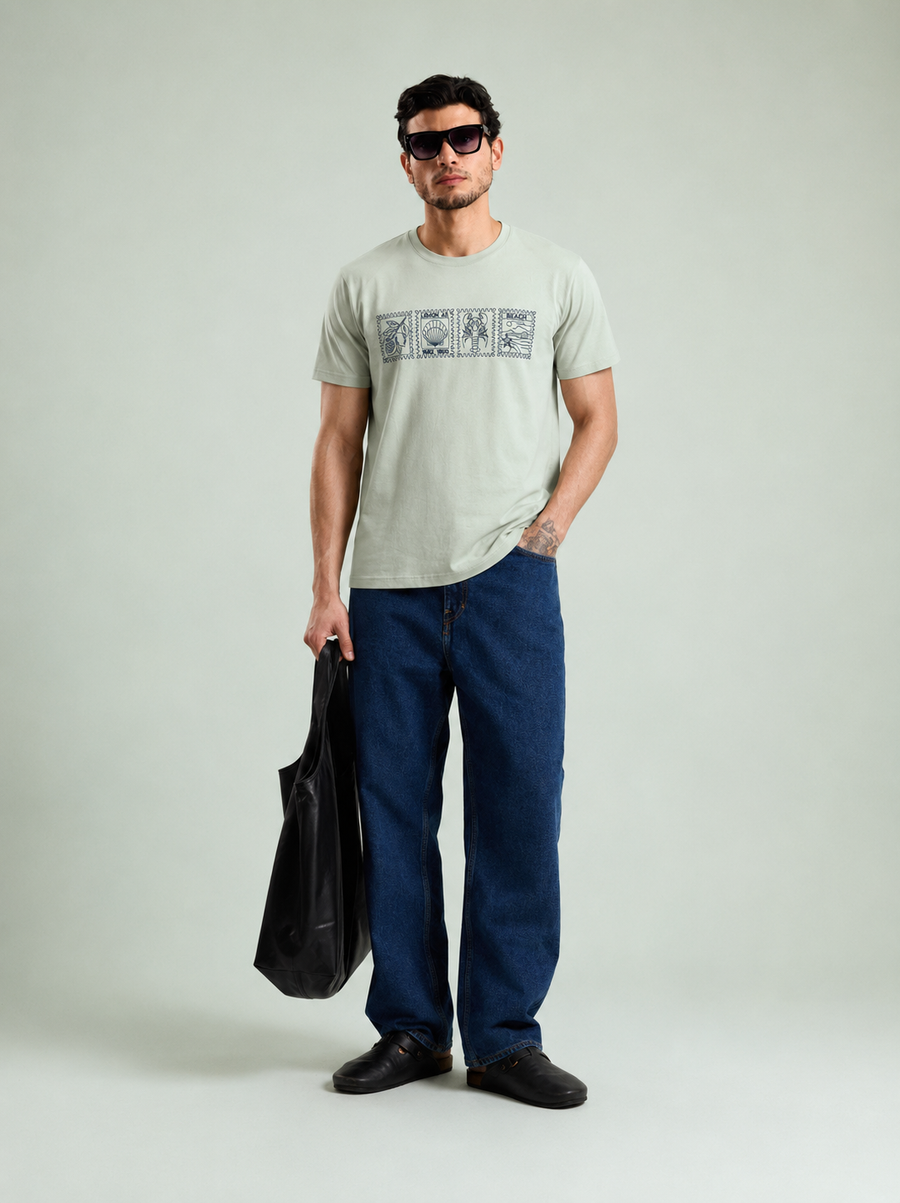Slumber Beige Round Neck T-Shirt for Men