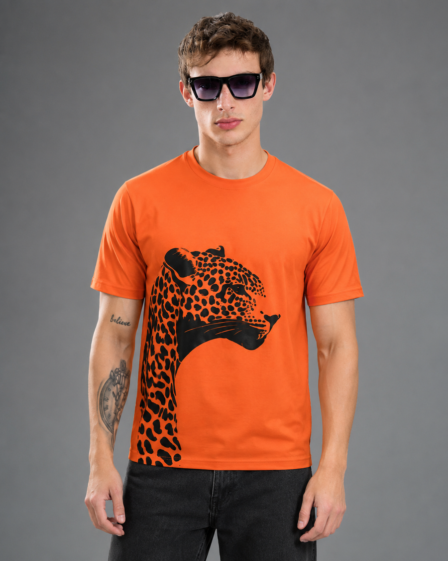 Orange Graphic Cotton T-Shirt for Men