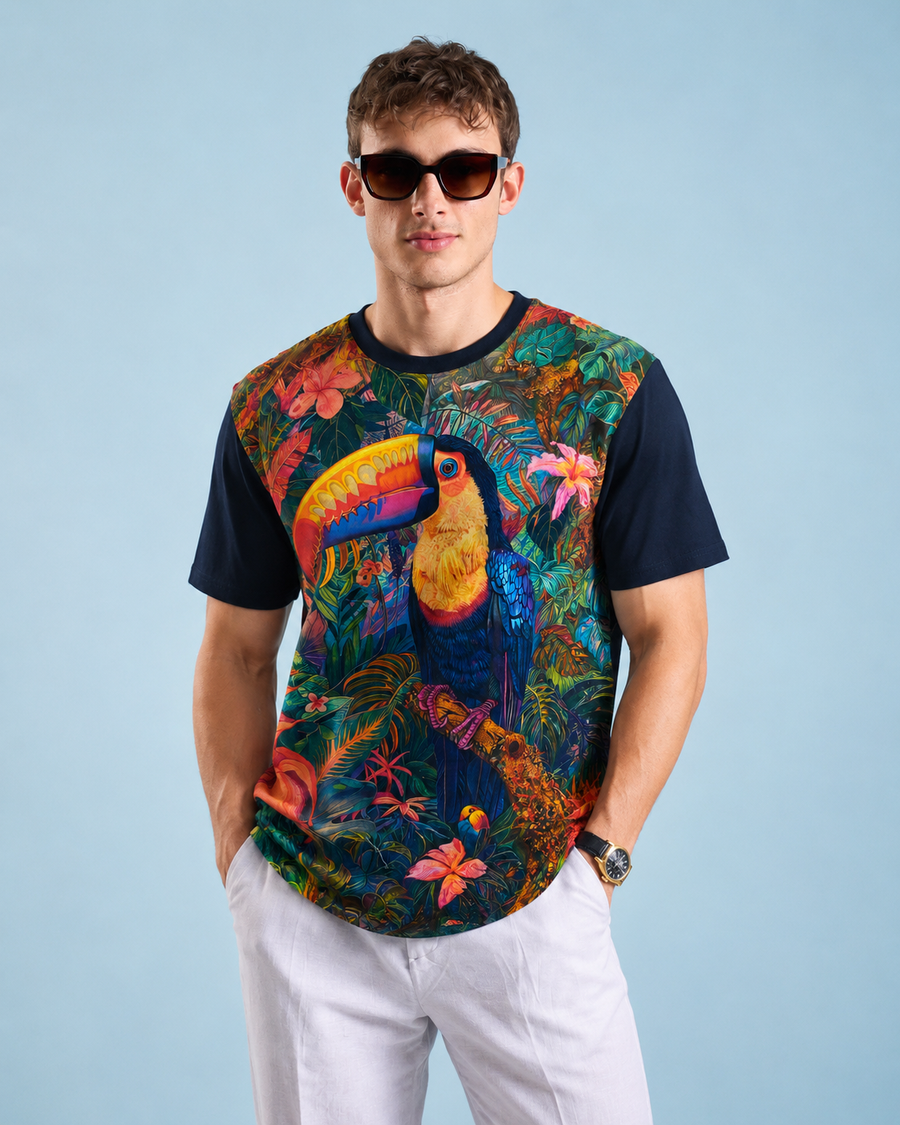 Navy Blue DTG Print Oversized T-Shirt for Men
