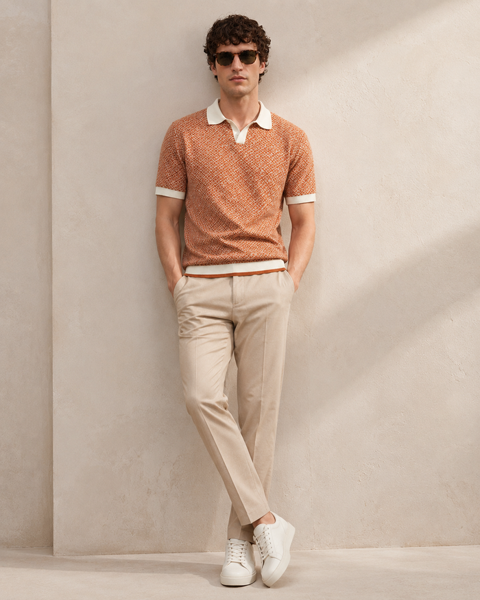 Rust Brown Jacquard Polo T-Shirt for Men