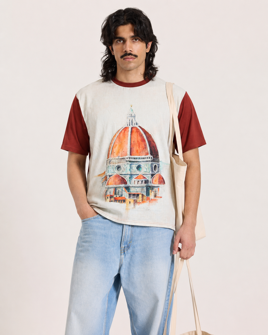 Cream Cathedral Graphic T-Shirt for Men