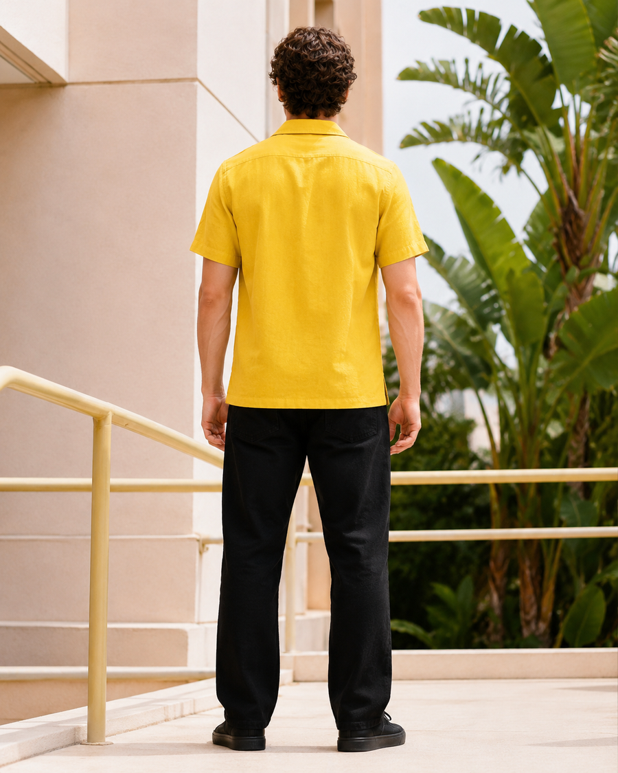 Mustard Cuban Collar Yellow Shirt for Men