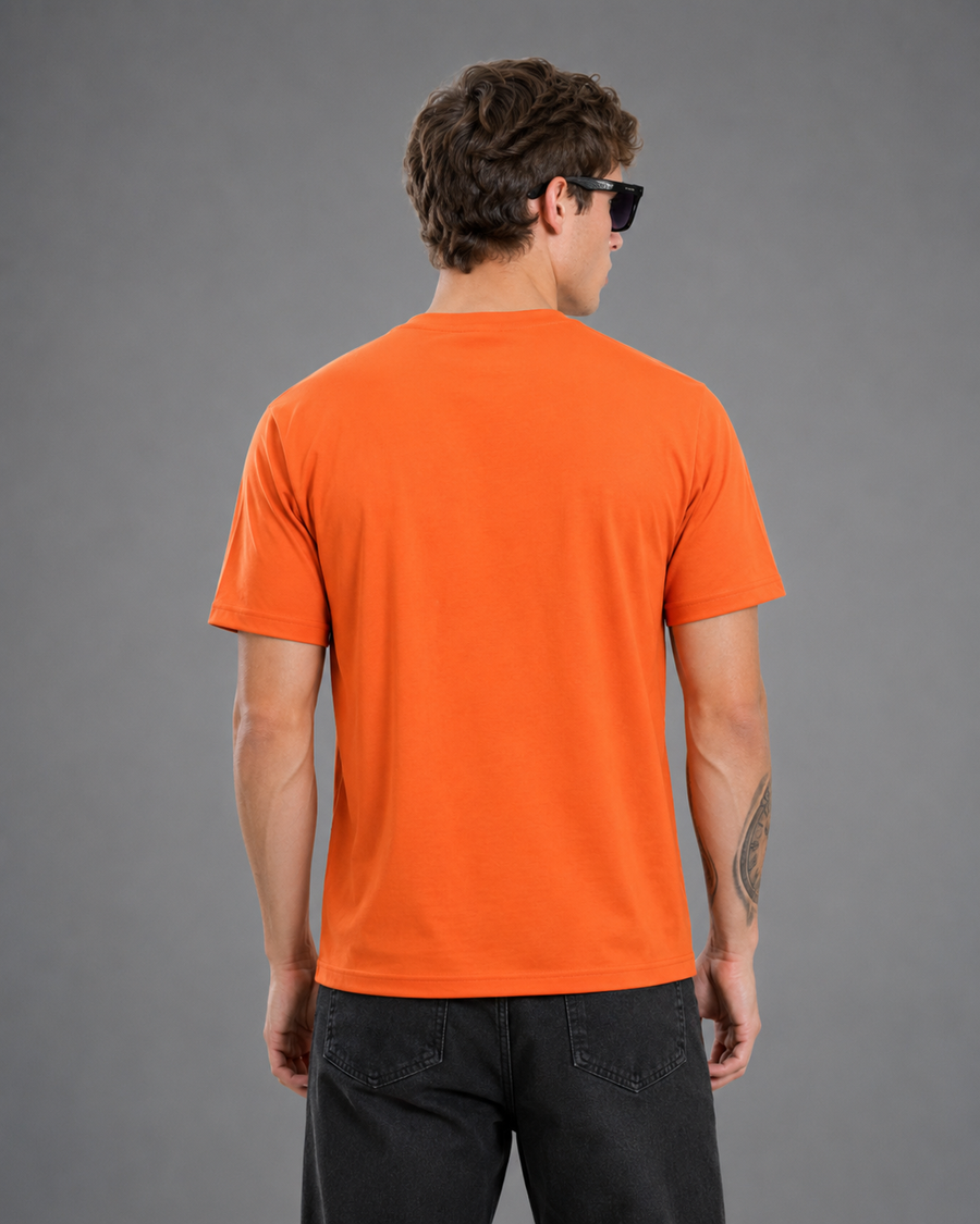 Orange Graphic Cotton T-Shirt for Men