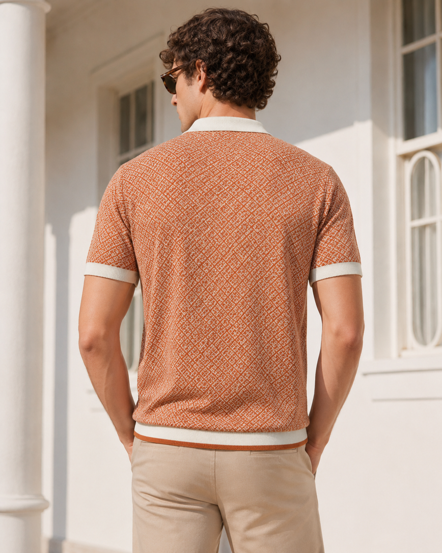 Rust Brown Jacquard Polo T-Shirt for Men