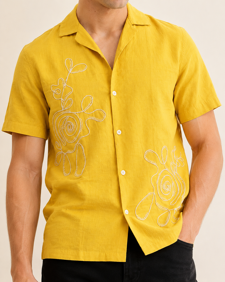 Mustard Cuban Collar Yellow Shirt for Men