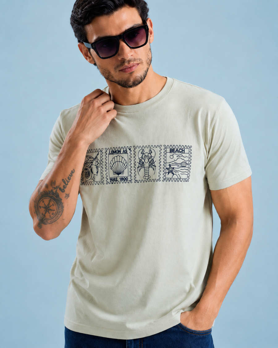 Slumber Beige Round Neck T-Shirt for Men