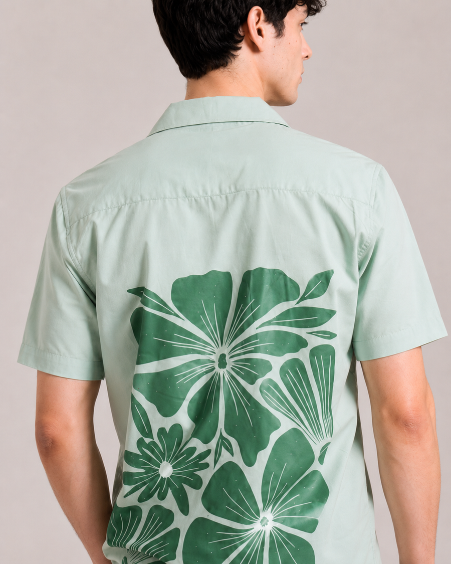 Mint Green Palm Print Shirt for Men