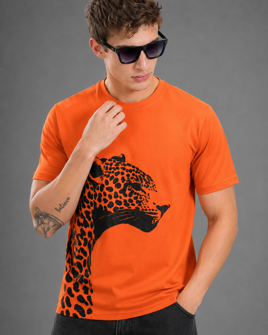 Orange Graphic Cotton T-Shirt for Men