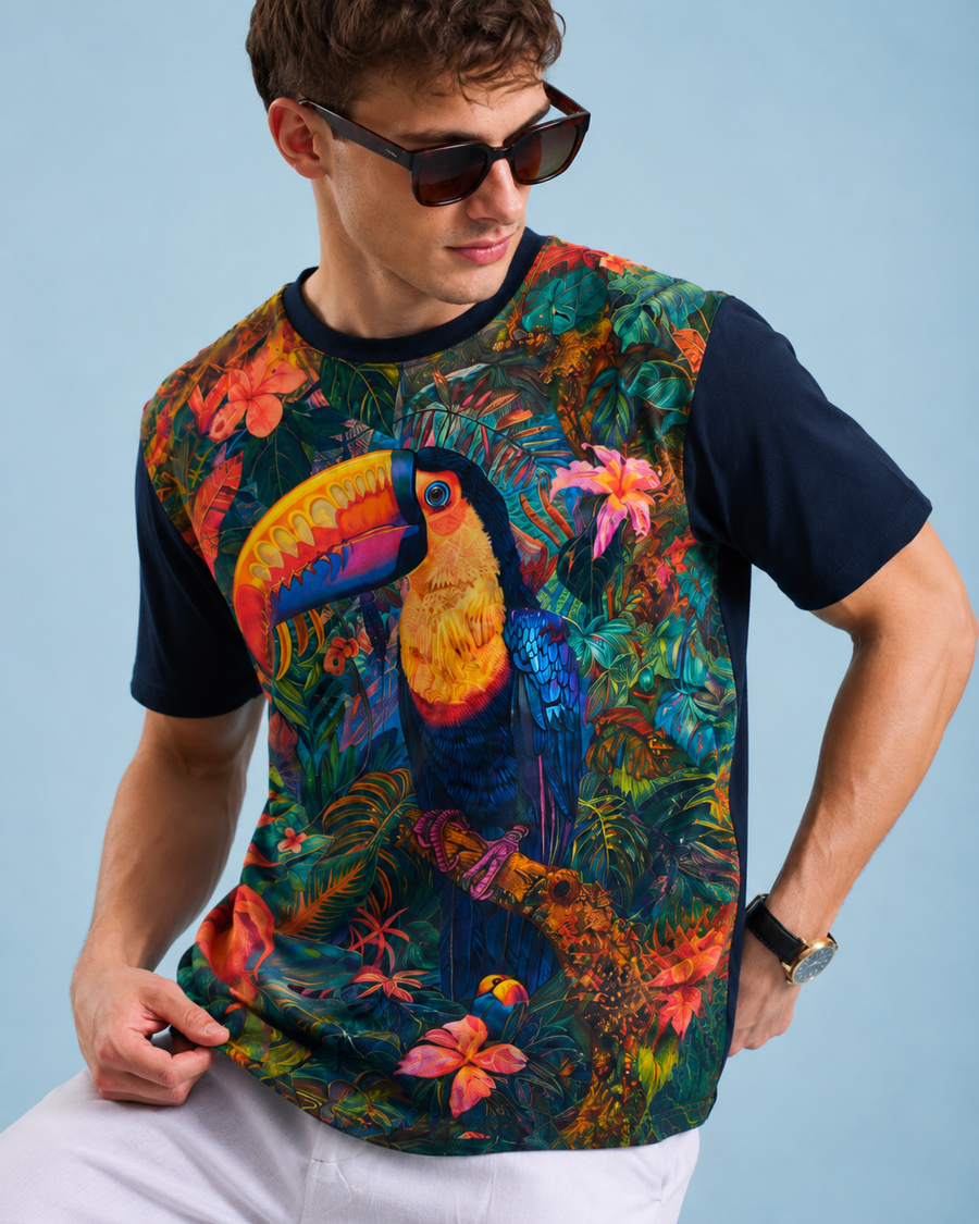 Navy Blue DTG Print Oversized T-Shirt for Men