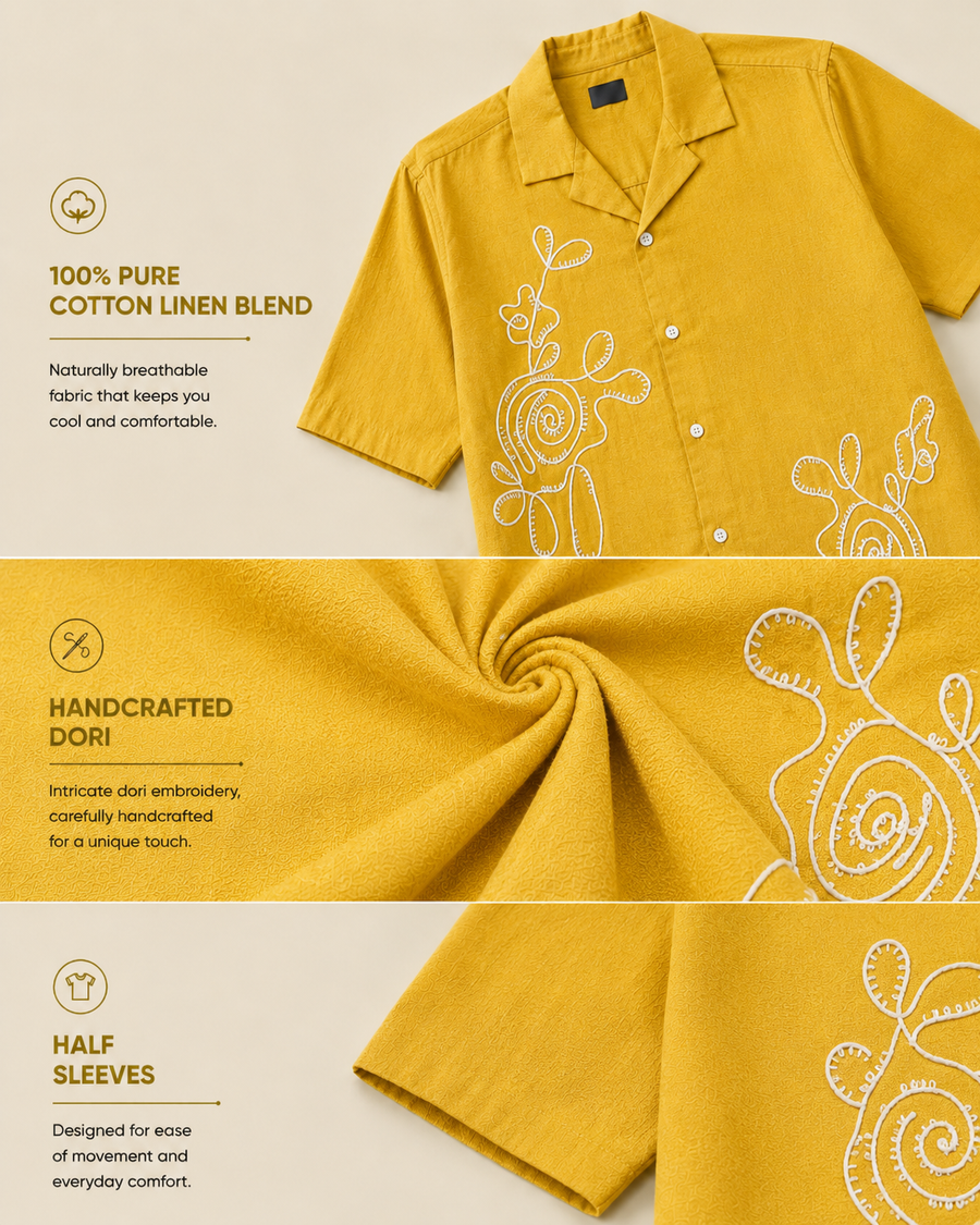 Mustard Cuban Collar Yellow Shirt for Men