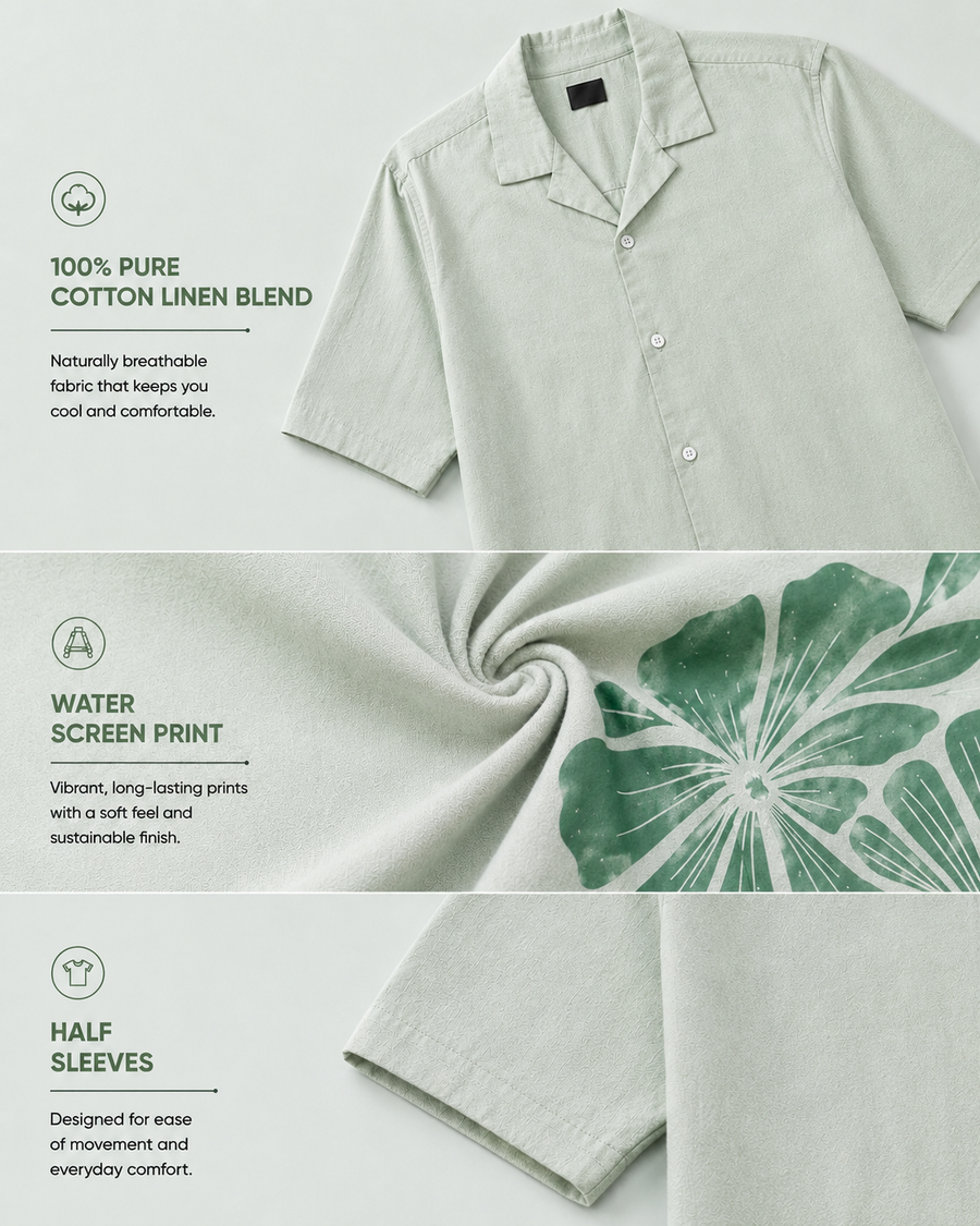 Mint Green Palm Print Shirt for Men