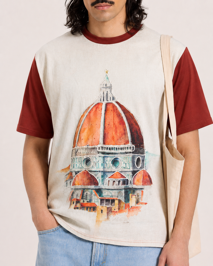 Cream Cathedral Graphic T-Shirt for Men