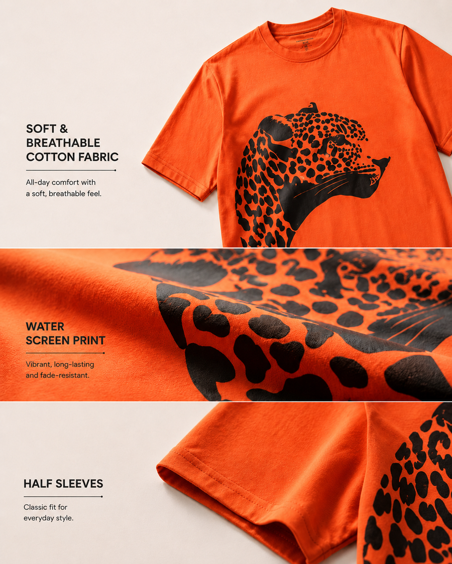 Orange Graphic Cotton T-Shirt for Men
