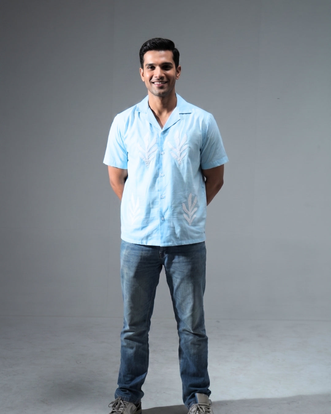 Premium Sky Blue Hand & embroidery work casual shirt