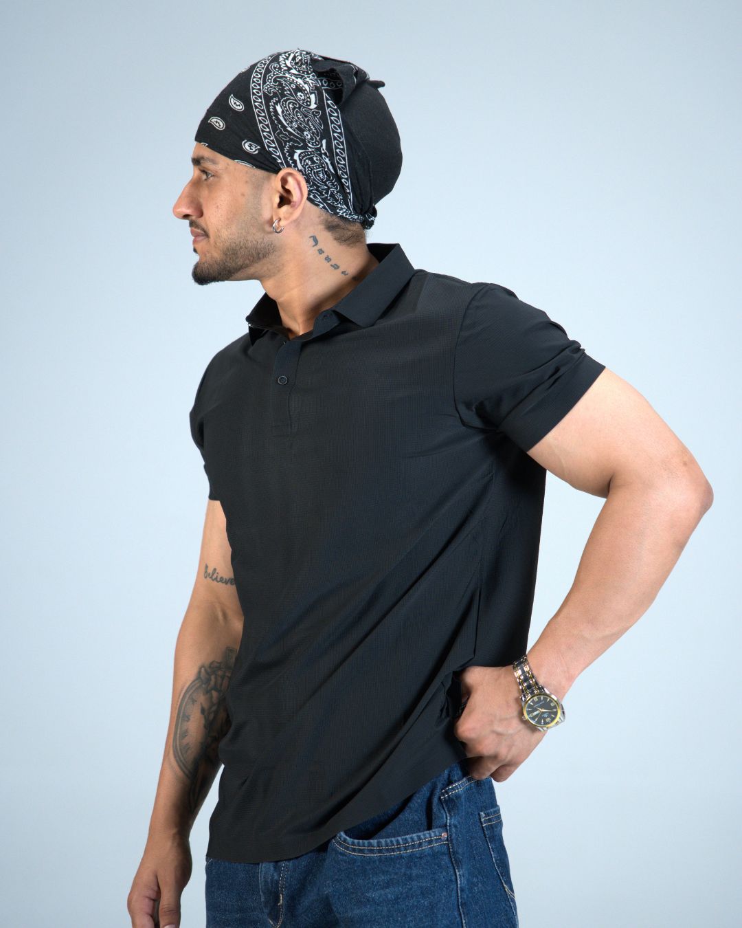 Premium Black Wrinkle-Free Solid Polo T-Shirt