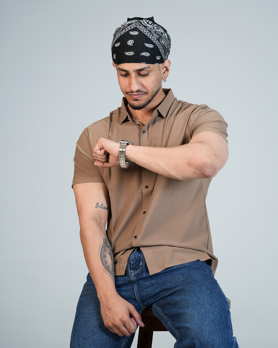 Premium Coffee Brown Wrinkle-Free Solid Half sleeves shirt