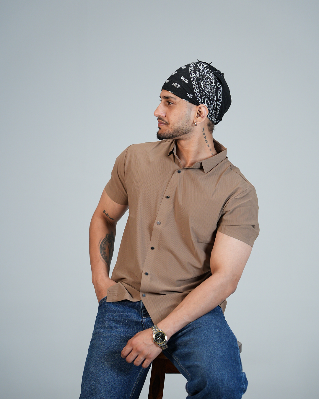 Premium Coffee Brown Wrinkle-Free Solid Half sleeves shirt