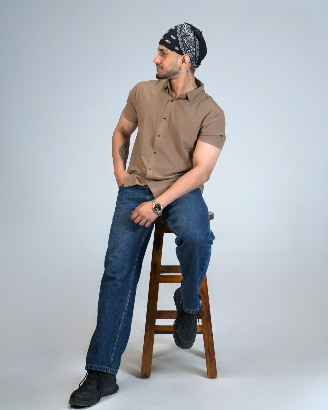 Premium Coffee Brown Wrinkle-Free Solid Half sleeves shirt