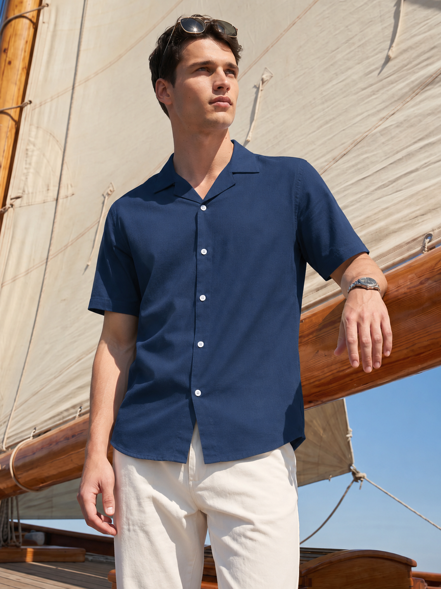 Navy Blue Mountain Print Shirt for Men