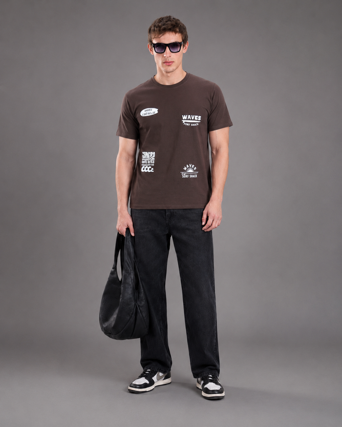 Brown Graphic Cotton T-Shirt for Men