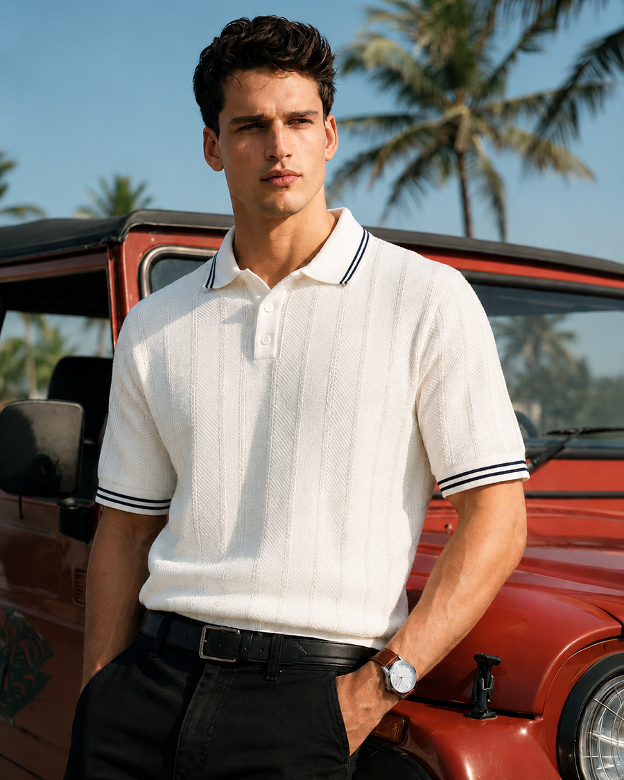 Premium White Knit Polo T-Shirt for Men
