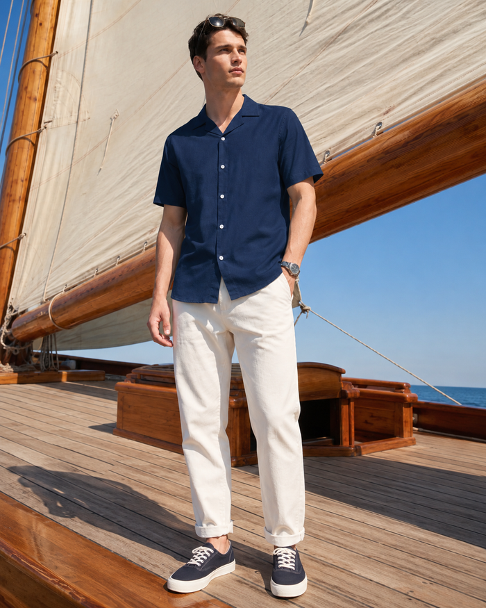 Navy Blue Mountain Print Shirt for Men