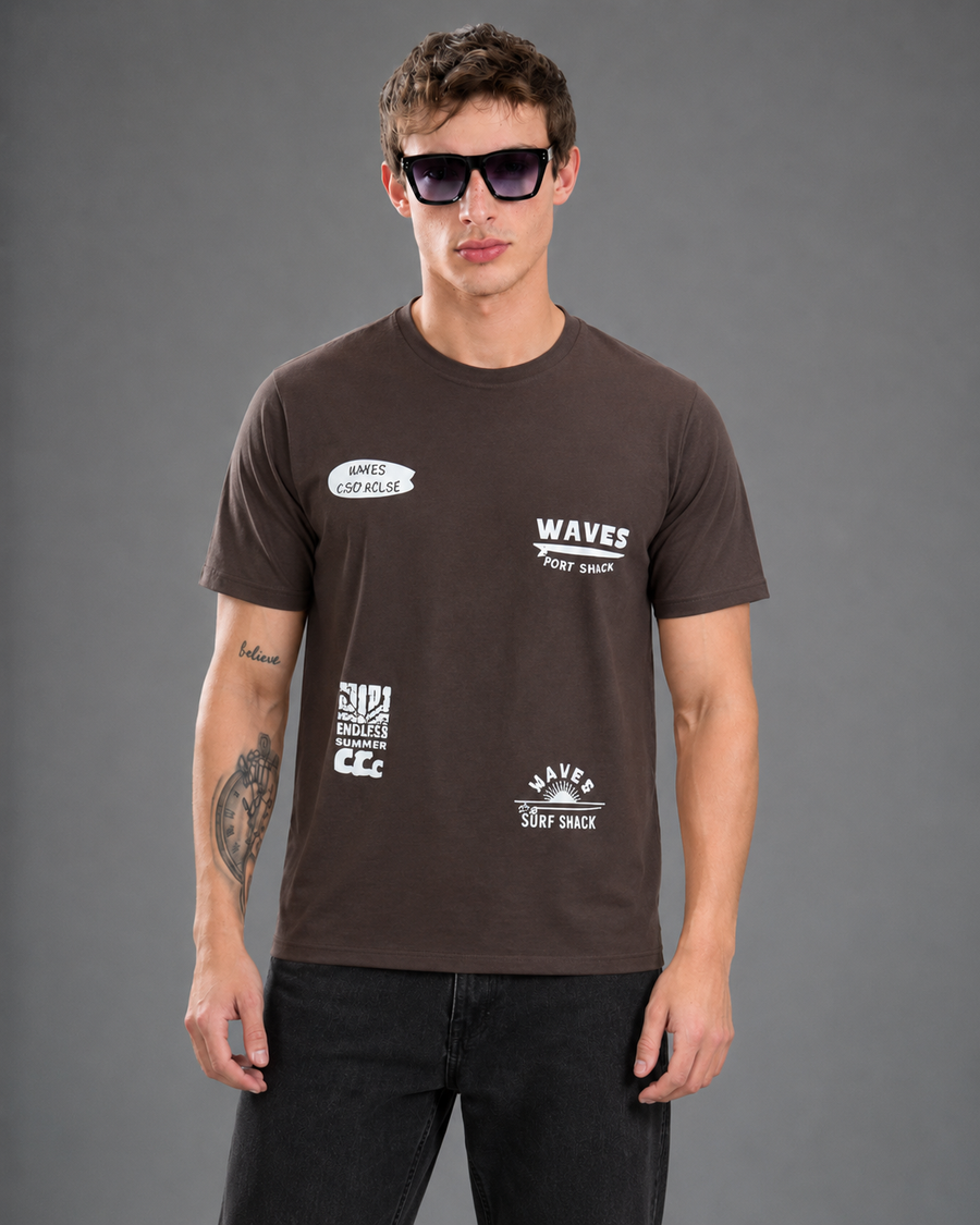 Brown Graphic Cotton T-Shirt for Men