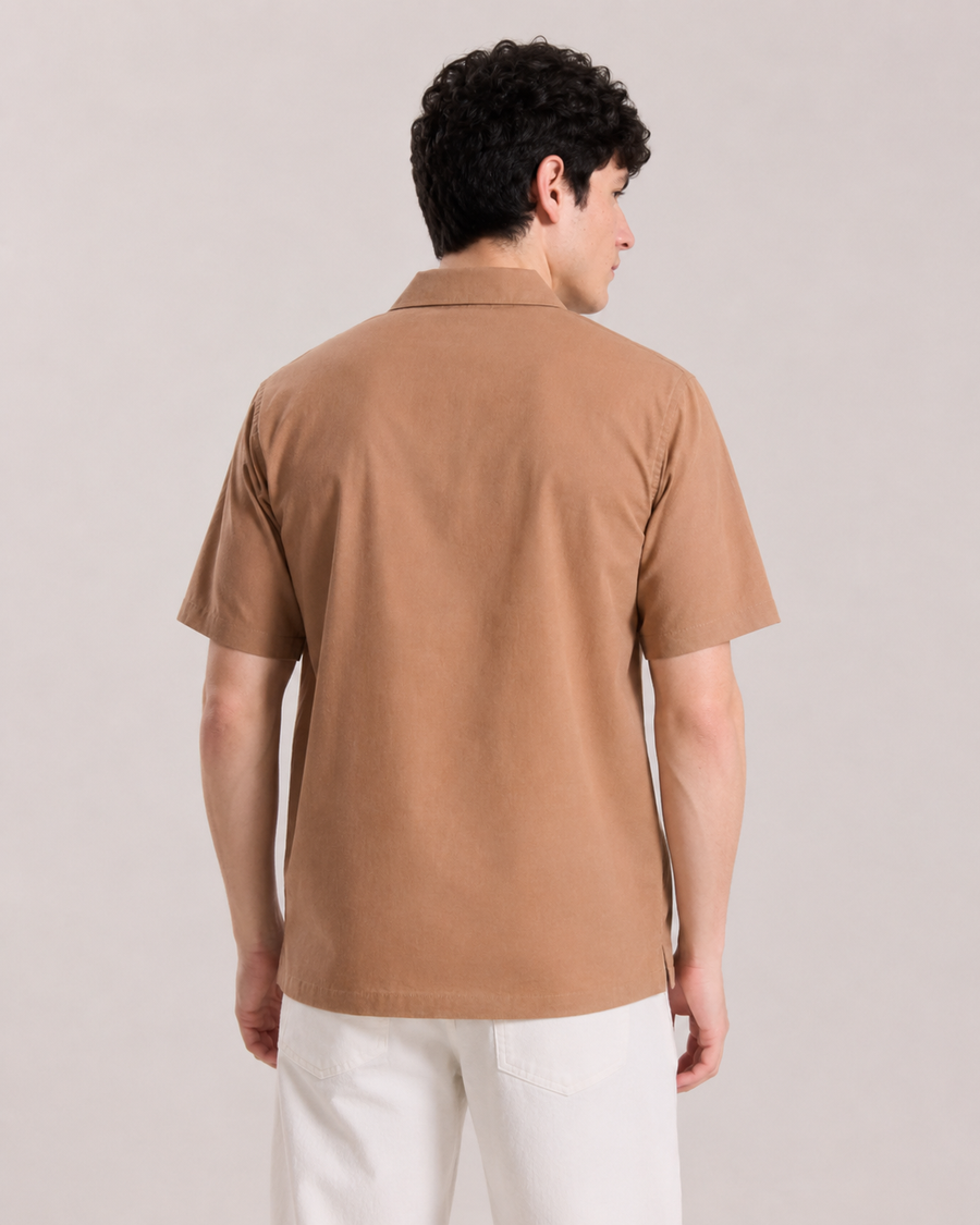 Camel Brown Cuban Collar Shirt for Men