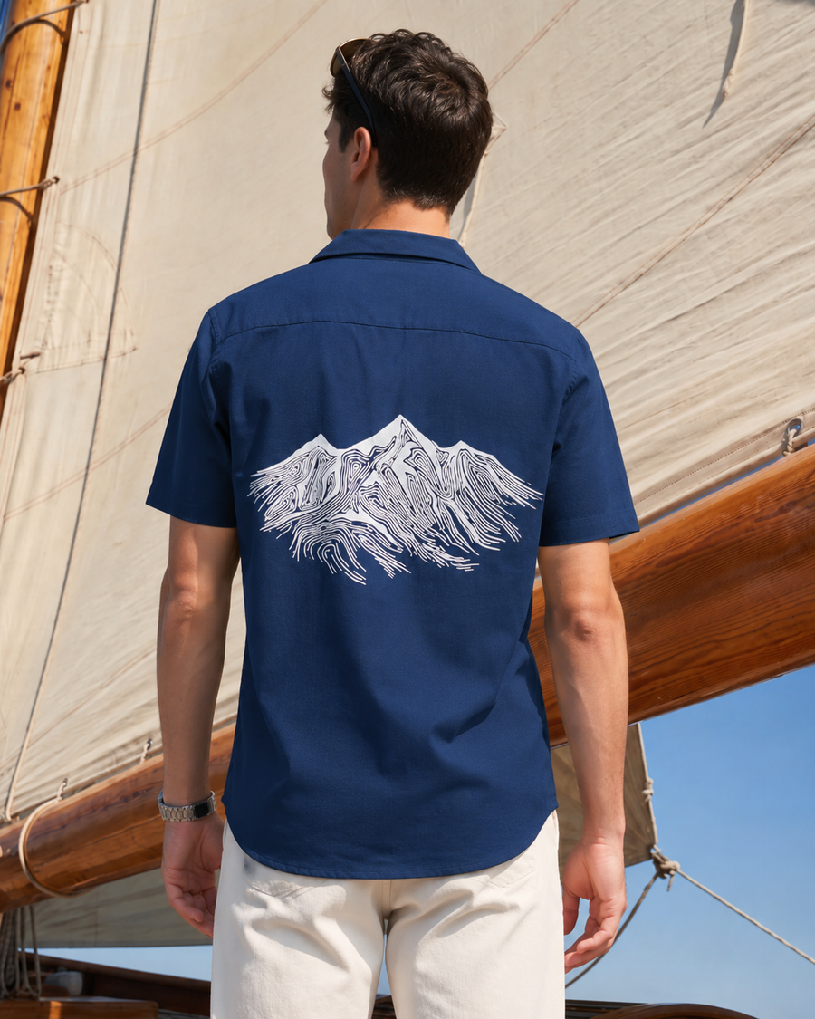 Navy Blue Mountain Print Shirt for Men