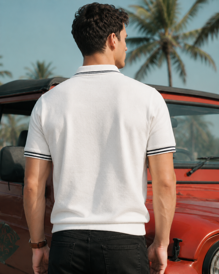 Premium White Knit Polo T-Shirt for Men
