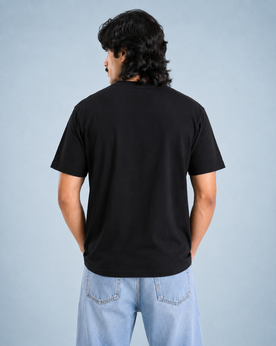 Black Patchwork Cotton T-Shirt for Men