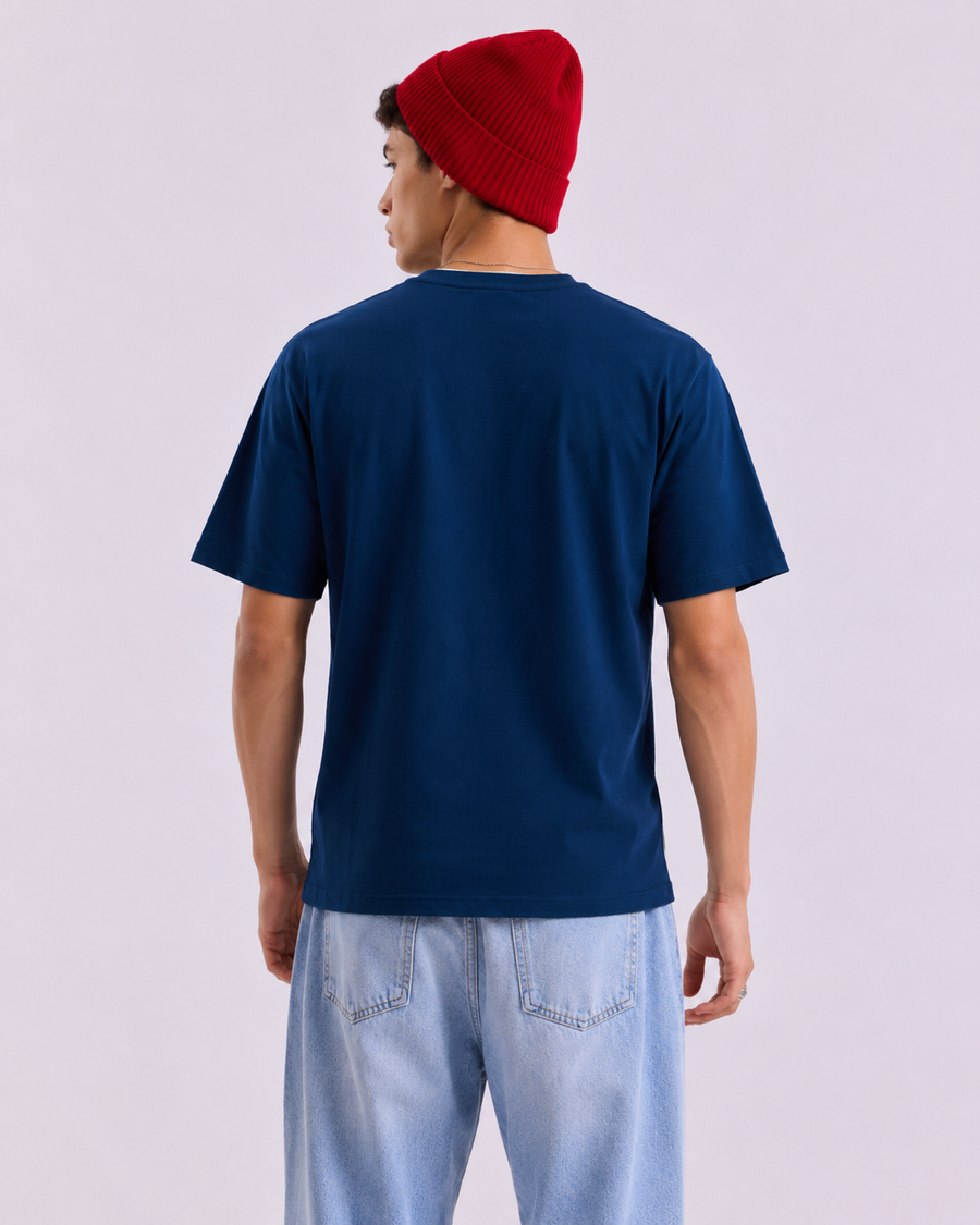 White and Blue Bridge Print Oversized T-Shirt for Men