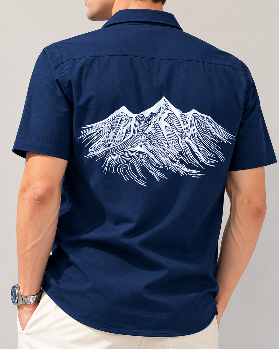 Navy Blue Mountain Print Shirt for Men
