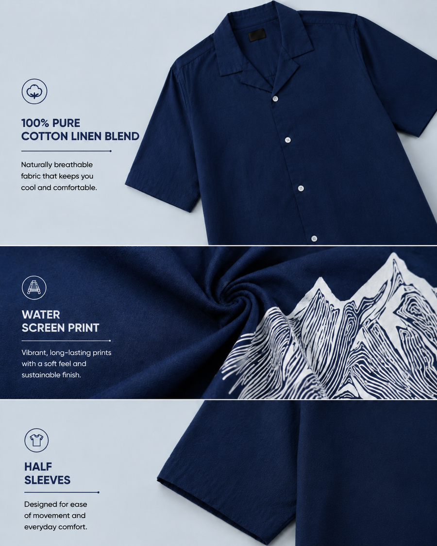 Navy Blue Mountain Print Shirt for Men