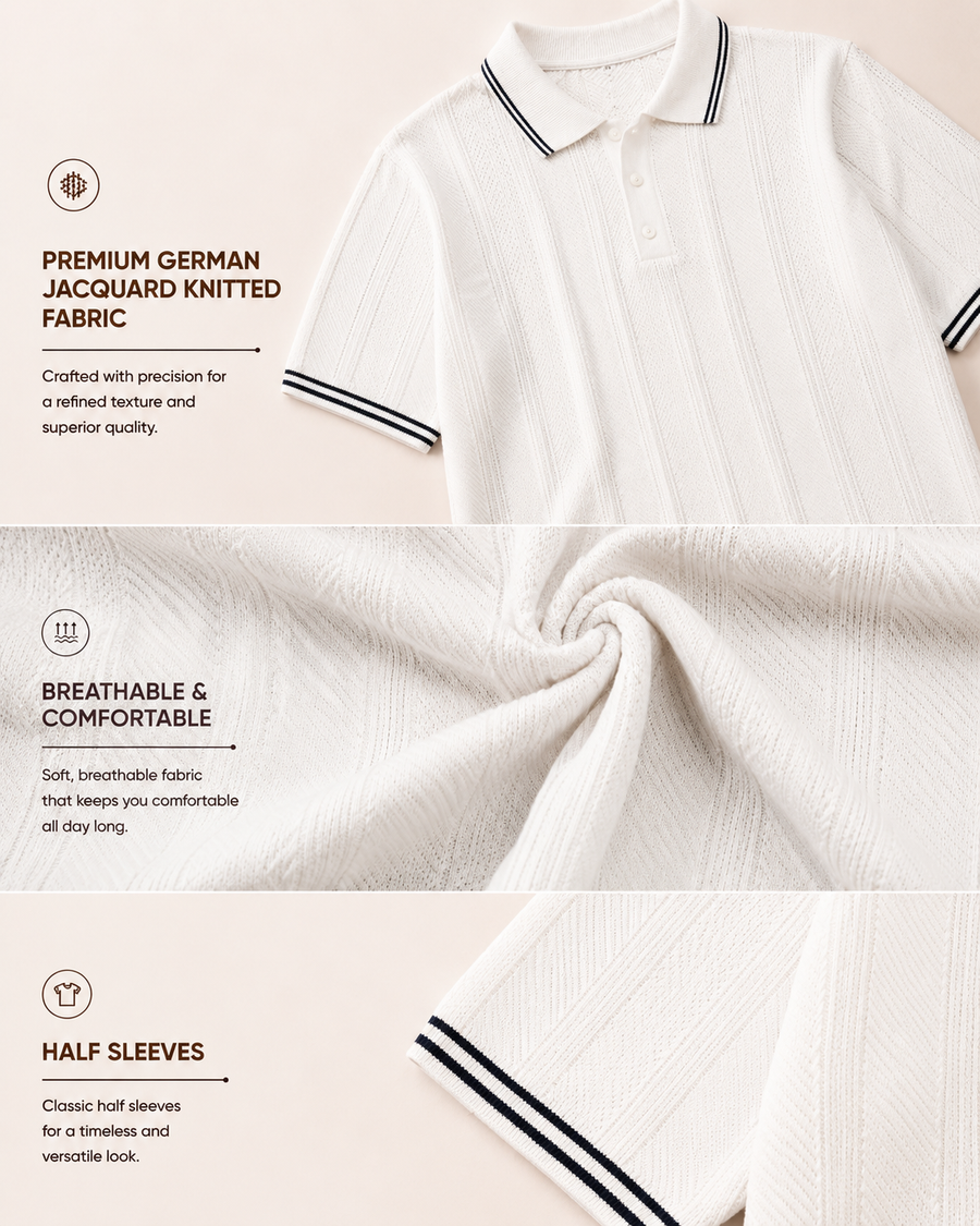 Premium White Knit Polo T-Shirt for Men