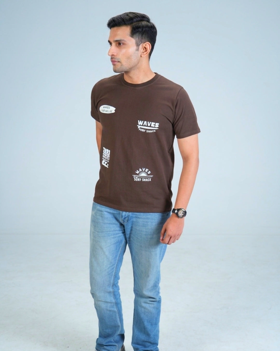 Premium Brown Round neck tshirt with water print